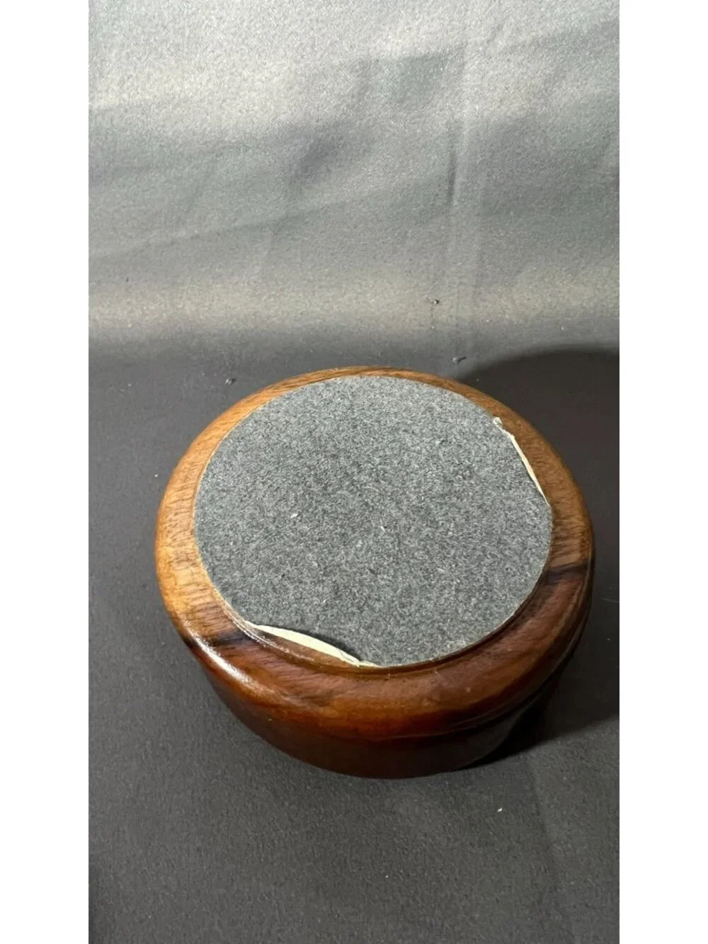 Wooden Round Trinket Box With Agate Inlay Lid Made In Brazil